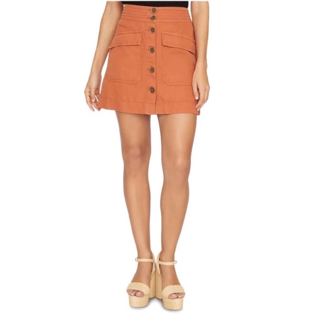 Sanctuary Linen Blend Utility Mini Skirt Button Down Sierra Orange Size …NWT